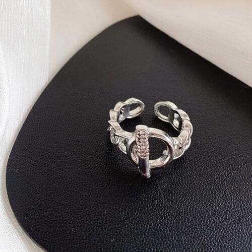 SOHOT INS Korean Design Geometric Hollow Metal Chain Zircon Women Charm Rings Chic Adjustable Circle For Female Wedding Jewelry