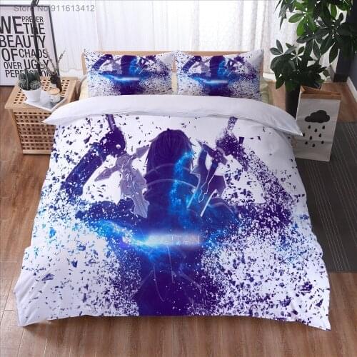 Japan Anime Sword Art Online Bedding Set Cartoon Manga High Quality 3D Printed Pattern Luxury Duvet Cover with Pillow Cover