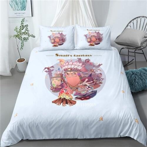Lovely Snail Dream Bedding Set Lovely Cartoon Duffle Covers Pillowcase Soft Blue and Yellow Bedding for Children Girls and Boys