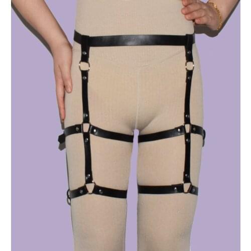 Leather Leg Garter Belt Women Sexy Erotic Black Waist Body Bondage Harness Strap Goth Thigh Suspender Garters Lingerie