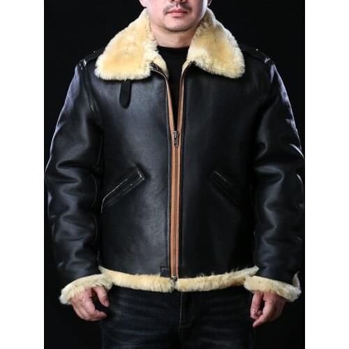 0969 Avfly European Size High Quality Super Warm Genuine Sheep Leather Coat Mens Big B3 Shearling Bomber Military Fur Jacket