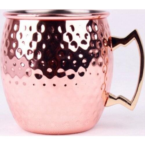 100pcs 550ml 18oz Copper Mug Stainless Steel Beer Cup Moscow Mule Mug Rose Gold Hammered Copper Plated Drinkware mugs lin2872