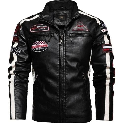 Men Motorcycle Jacket Logo Embroidery Bomber Jacket Slim Fit Coat Biker Coat Fashion Zipper Coat Male Winter Men Jacket Leather