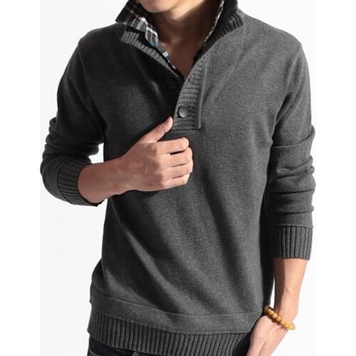 Mens Clothing Winter Solid Color Sweater Long Sleeve Fake Two Pieces Soft Handfeel Holiday Stylish Sweater Top Blouse