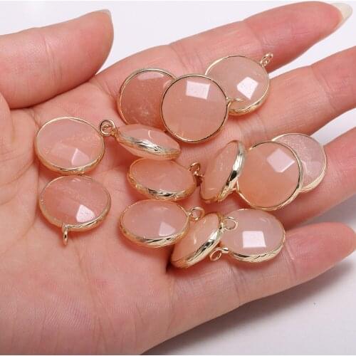 Natural Stone Faceted Pink Aventurine Pendants Round shape Exquisite Charms for Jewelry Making Diy earring necklace accessories