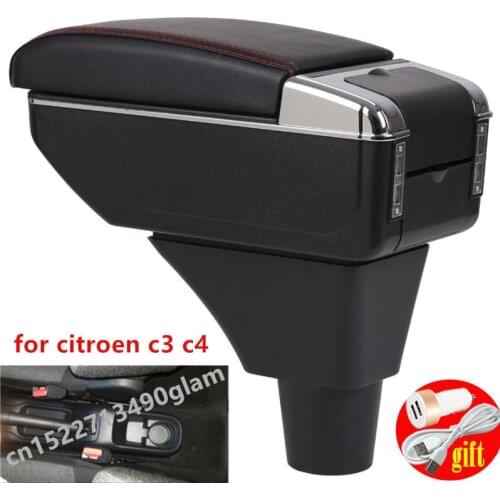 For Citroen C3 C4 armrest box universal car center console caja modification accessories double raised with USB
