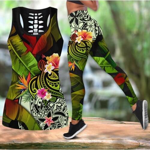 Pohnpei Polynesian Hawaii Turtle Flowers 3D All Over Printed Legging & Tank top Sexy Elastic Female Skinny Leggings DDK40