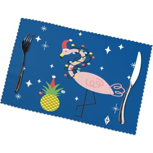 Tableware Pad Placemats 6 PcsTable Mat Non-Slip Cute Flamingo And Pineapple Placemats for Dining Table