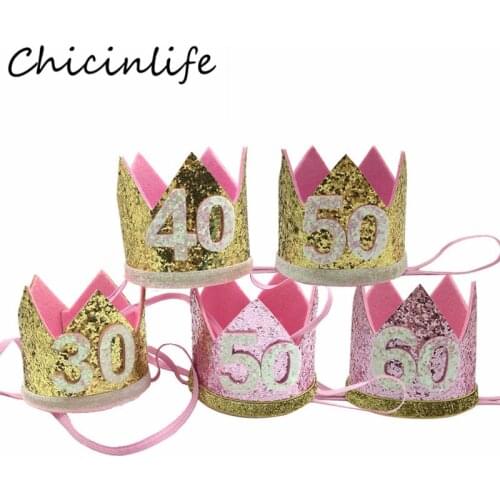 Chicinlife 1Pcs 30 40 50 60 Year Olds Crown Headband Birthday Party Decor Adult Anniversary Birthday Hat Hair Accessory Supplies