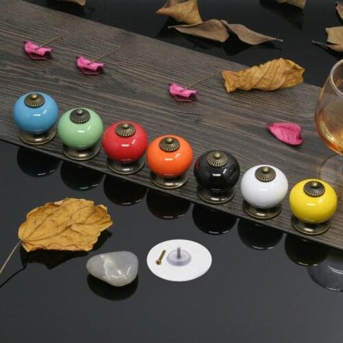 Punch-free handle modern minimalist drawer shoe cabinet wine cabinet door color cartoon ceramic round single hole handle