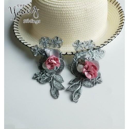 Embroidery Lace Collar Decor ABS pearl 3D Flowers DIY Sewing Patch Lace Applique Sew On Floral Costume Wedding Dress Accessoires