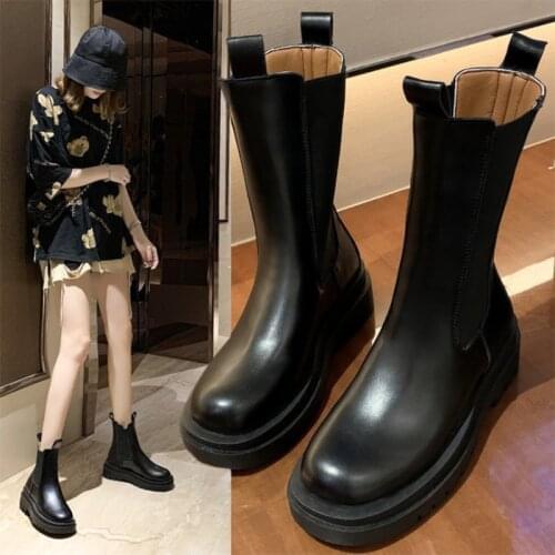For Mid-tube thick-soled Chelsea boots women 2020 autumn and winter new thick-heel Martin boots long-tube short boots