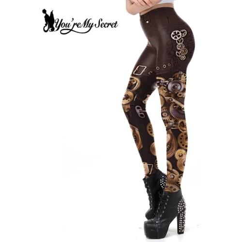 [You're My Secret] Steampunk Print Leggings Women Plus Size Seamless Pants Mid Waist Sexy Fitness Legging Punk Vintage Trousers