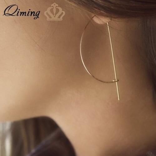 QIMING Half Moon Earrings Hoops Women Modern Jewelry Hoop Ear Handmade Party Birthday Gift Simple Long Statement Earrings