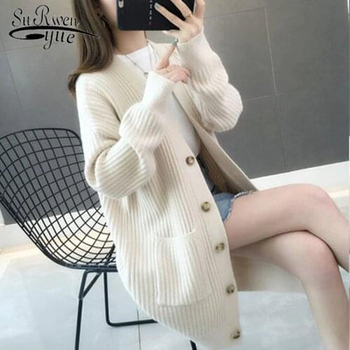 2021 Autumn/winter Fashion Women Cardigans Casual Solid Long Women Cardigan Long Sleeve Button Sweater Women 5784 50