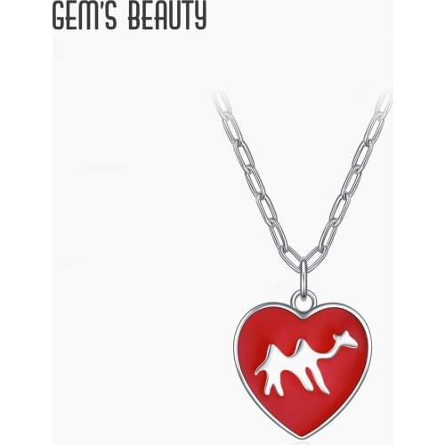 GEMS BEAUTY 18K White Gold Filled 925 Sterling Silver Necklace Enamel Camel Red Heart Pendant Necklace For Women Fine Jewelry
