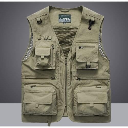 Waistcoat Vest Jacket Men Multi-Pocket Classic Male Sleeveless Coat Outdoor Photographer Fishing Jackets 5XL Vest Travel Clothes