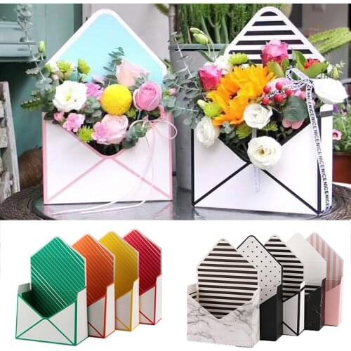 1Pcs Romantic Envelope Stripe Flower Bouquet Paper Packing Box Holder Florist Gift Box Birthday Party Wedding Flower Boxes