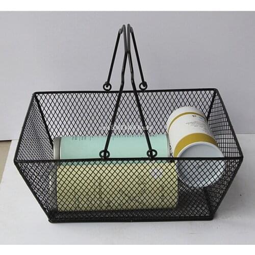 10pcs Black Cosmetics Storage Baskets Iron Wire Mesh Shopping Basket Hollowed Out Design Skep With Handle Free Shipping