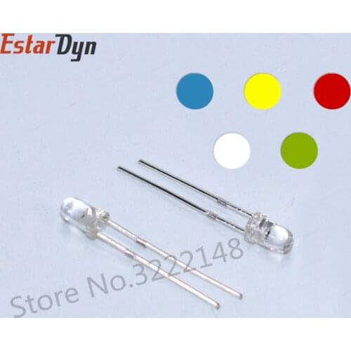 100pcs/lot F3 5 Colors Ultra Bright 3MM Round Water Clear Green/Yellow/Blue/White/Red LED Light Lamp Emitting Diode Dides