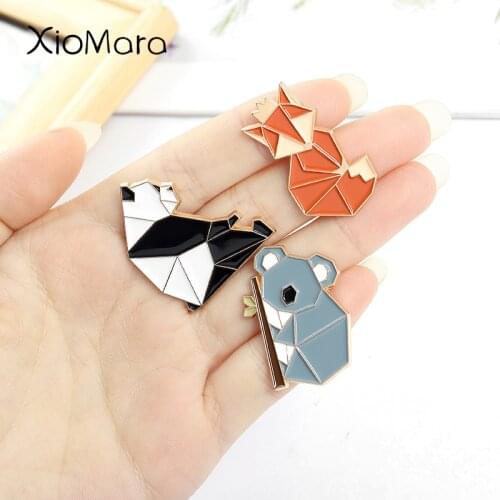 5 Styles Origami Animals Lapel Pins Fox Enamel Pin Baby Panda Badges Bunny Koala Brooches Geometric Origami Jewelry