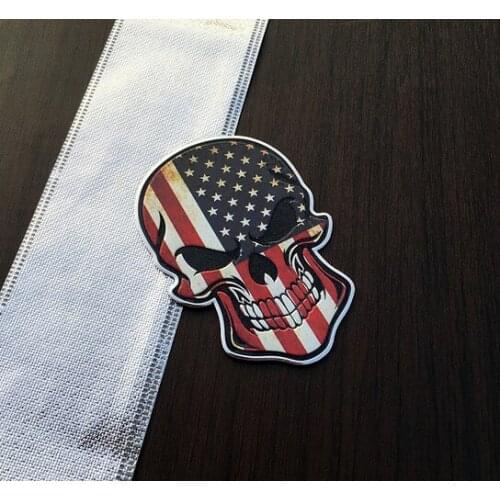 Aluminum American Flag Auto Car Stickers Metal Skull Shape Chrome Badge Emblem Decal Motorcycle Modified