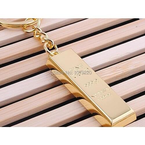 Gold Brick Alloy Keyring Polished Chrome Classic 3D Pendant KeyChain Creative Gift