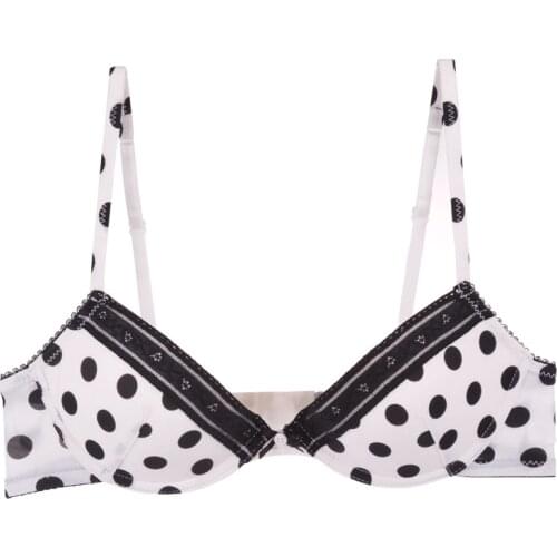 Cute Girl Teenagers Sexy Harajuku Push Up Black White Polka Dot Bra Tops Bras Lace Hem Ice Silk T Back Thongs Briefs