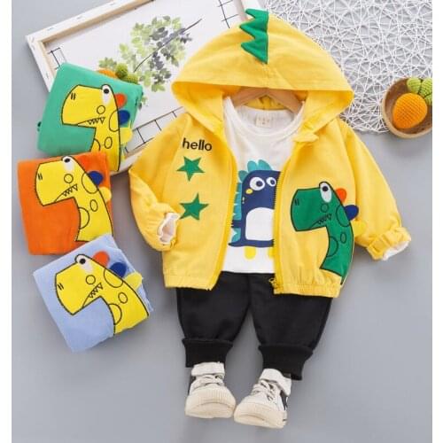 Children Cotton Clothes Spring Autumn Baby Boy 3D dinosaur Jacket t-shirt Pants 3Pcs/sets Infant Kid Fashion Toddler Tracksuits