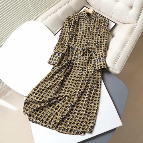 Dave&Di Vestidos De Fiesta De Noche England Ofiice Lady Elegant Print Sashes Midi Long Dress Women Vestidos Fashion Party Dress