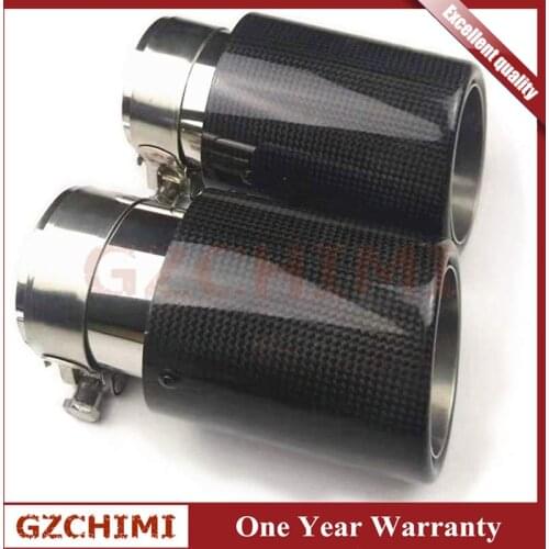 For 2 pcs Akrapovic Glossy Carbon Fiber Exhaust tip 63-89mm Universal Blue End pipe