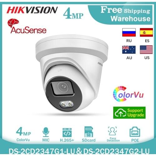 Hikvision 4MP ColorVu IP Camera DS-2CD2347G1-LU DS-2CD2347G2-LU POE Bulit-in MIC SD Card CCTV Outdoor Security Video Dome Camera