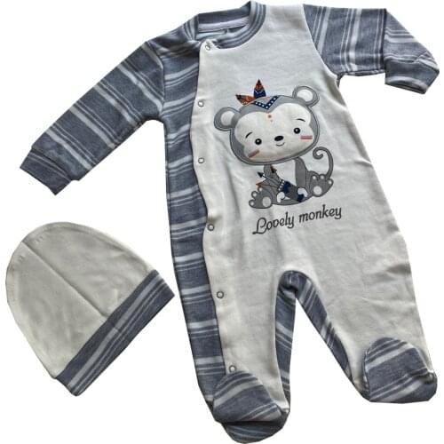 Jaju Baby, Gray Teddy Bear Bodysuit, Hat Set