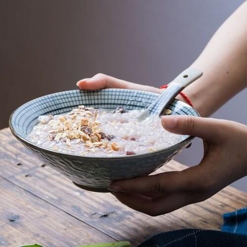 Ceramic Japanese and Korean 7-inch 8.5-inch bowl hand-painted creative Douli bowl soybean milk tableware trumpet bowl