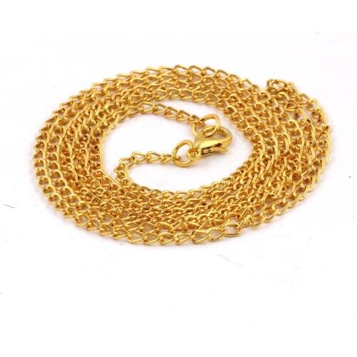 KFT Light Yellow Gold Color Alloy Link Chain Necklace Copper Length 31 inch Fashion Necklace Chain Jewelry