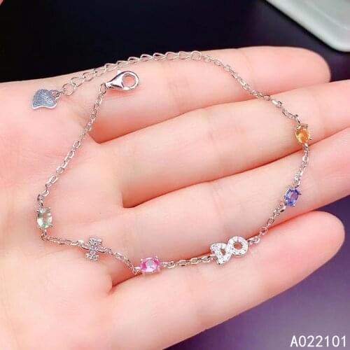 KJJEAXCMY fine jewelry S925 sterling silver inlaid natural color sapphire Girl elegant hand Bracelet Support test Chinese style