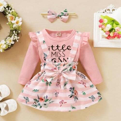 3PCS Newborn Baby Girls Flower Letter Printed Romper Cute Skirts Headband Outfits Clothes Set38