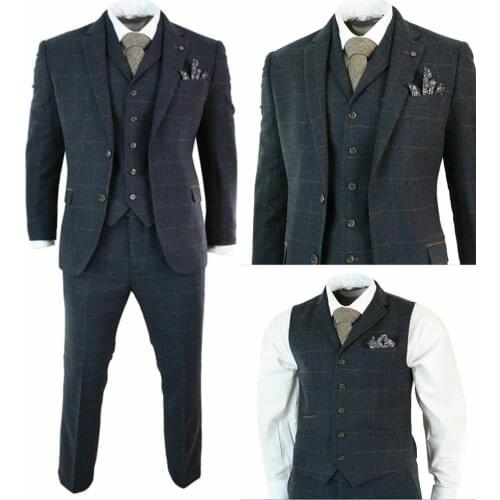 Handsome Tweed Wool Herringbone Houndstooth Mens Suits For Wedding Check 3 Piece Set Jacket+Vest+Pants Customized Groomsman Coat