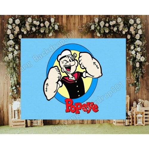 Cartoons Popeye Photography Backdrop Custom Baby Shower Kids Birthday Party Banner Decoration Backgrounds Blue Vinyl Photo Props