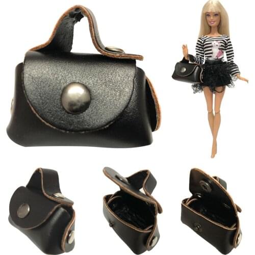 NK Newest One Pcs Girls Doll Mini Handmade Casual Wear Bag Black Fashion Cute Bag For Barbie Doll Accessories 002A 6X