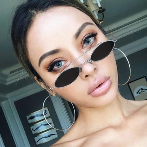 Small Slim Vintage Oval Sunglasses Women Brand Designer Retro Pink Red Yellow Tint Clear Lens Sun Glasses Shades
