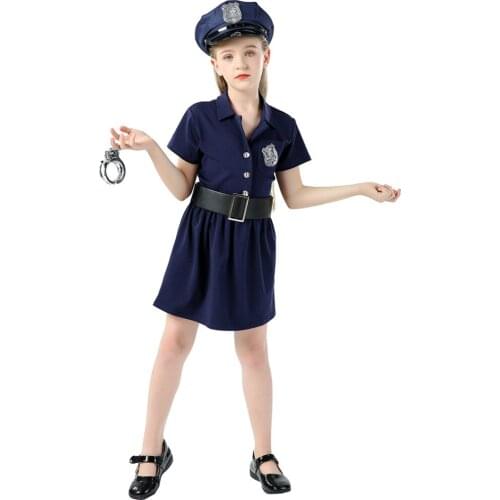 Cop Police Officer Children Play Performances Dress Up Outfit Kids Girls Cosplay Halloween Costumes Uniform