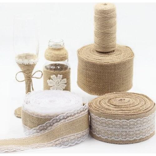 Jute Burlap Roll Hessian Ribbon With Lace Trim Rustic Vintage Wedding Decoration Supplies DIY Ornament Burlap Wedding