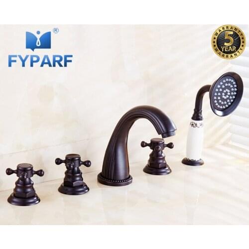 FYPARF Bathtub Faucets Bath Shower Bathroom Shower Faucet Taps Set 5 Holes Waterfall Brass Oil Rubbed Bronze Bath Faucet Mixer