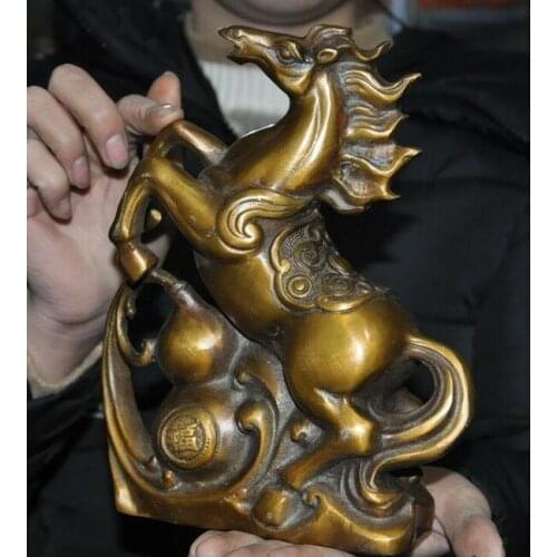 Ancient China bronze FengShui gourd Auspicious Horse Horses Zodiac Animal Statue