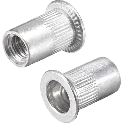 Uxcell 1/4-20 Rivet Nuts Aluminium Alloy Knurled Flat Head Threaded Insert Nut Silver 100pcs