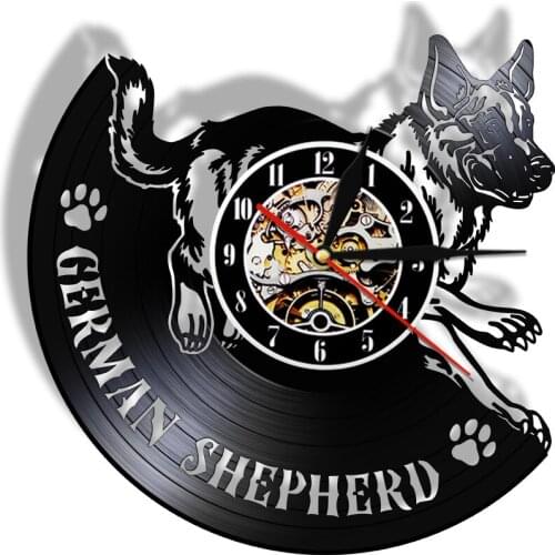 Vintage Pet German Shepherd Wall Clock Yeti Dog Classic Vinyl Record Wall Clock with Illuminated LED Light Gift for Dog Lover