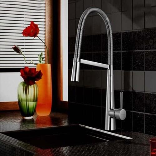 High Quality Copper Sink Mixer Chrome Finish Spring Kitchen Faucet Swivel Spout Hot Cold Water Control KF237
