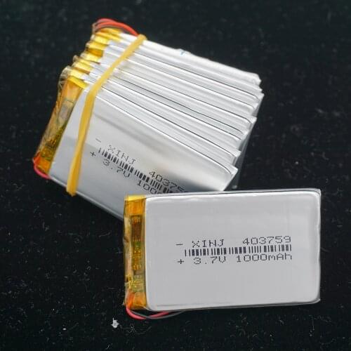 XINJ 10pcs 3.7V 1000mAh Li lithium polymer battery li po Li ion cell 403759 For GPS PSP Camera E-book Driving Telephone watches