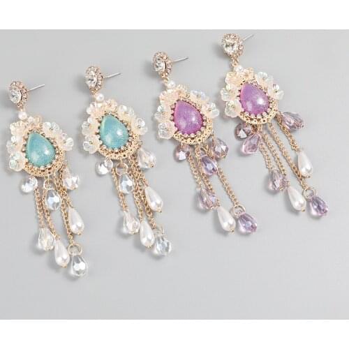 Women Imitation Pearl Tassel Dangle Earrings for Woman Boho Korean Fashion Resin Flower Statement Drop Earrings Party Jewelry